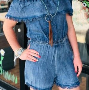 Distressed denim Romper